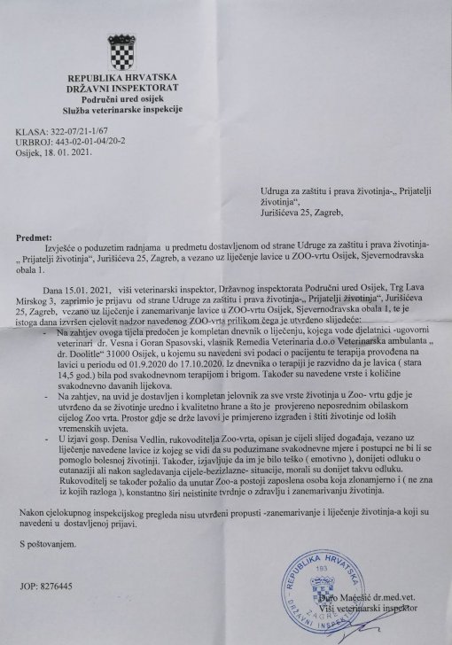 Odgovor veterinarske inspekcije_zoo Osijek [ 778.12 Kb ]